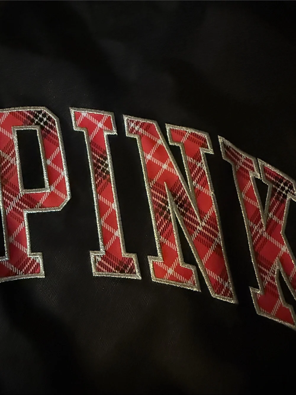 Victoria’s Secret PINK LOVE PINK Tote Bag Black Plaid Logo - Picture 4 of 7